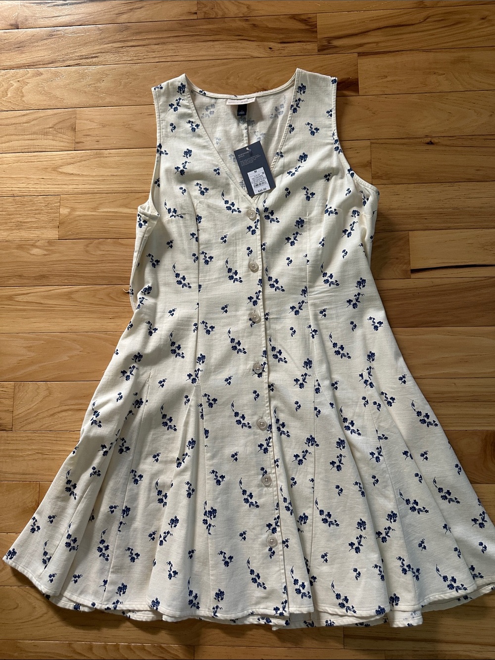 Universal Thread Cream Midi Dress with Navy Floral Print